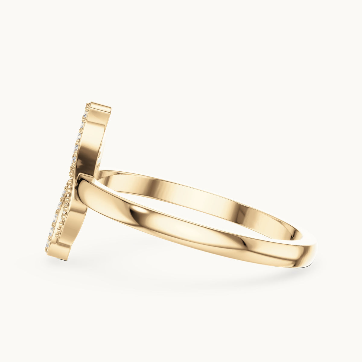 Round lab-grown diamond pavé wave ring in yellow gold, 0.094 CT TW, view 3