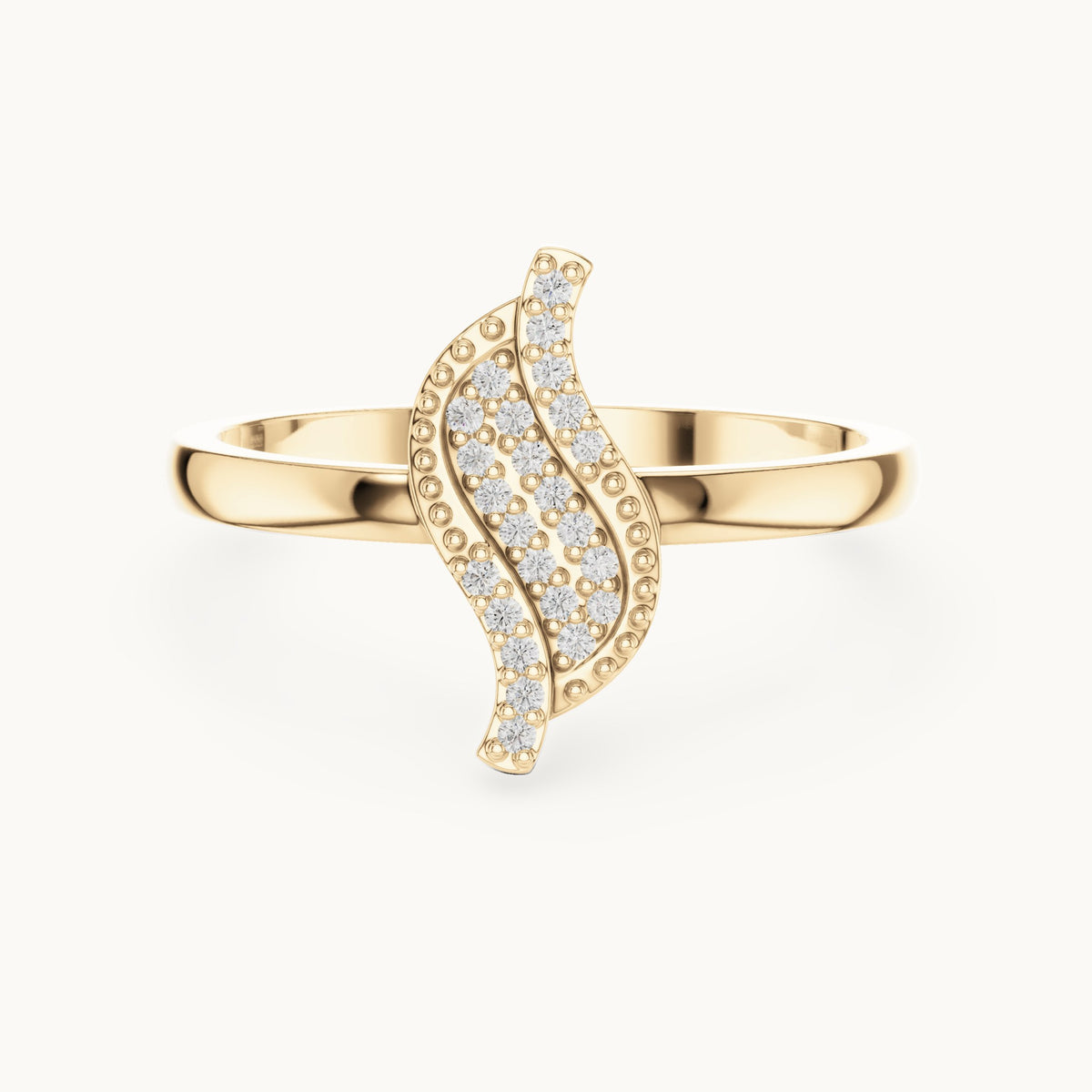 Round lab-grown diamond pavé wave ring in yellow gold, 0.094 CT TW, view 4