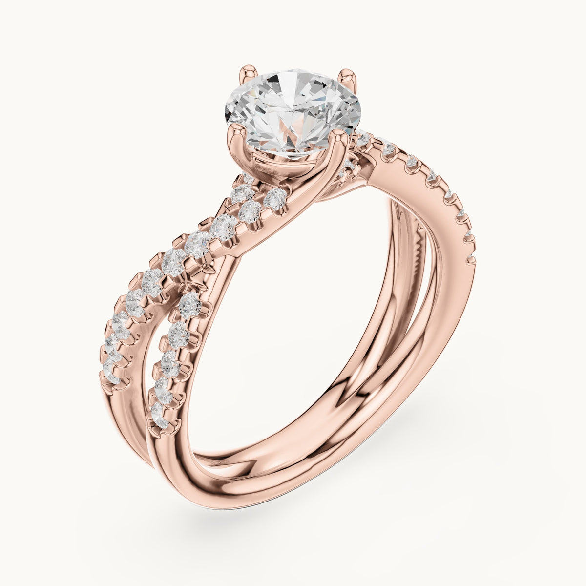 Round lab-grown diamond twisted pavé engagement ring in rose gold, 1.543 CT TW, view 2