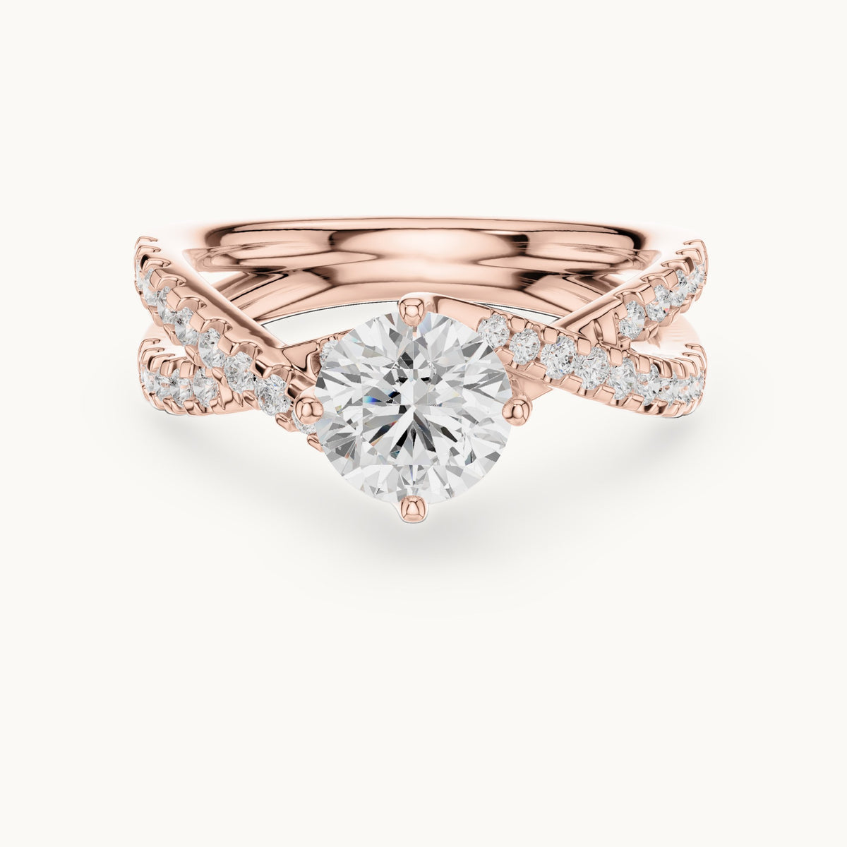 Round lab-grown diamond twisted pavé engagement ring in rose gold, 1.543 CT TW, view 4