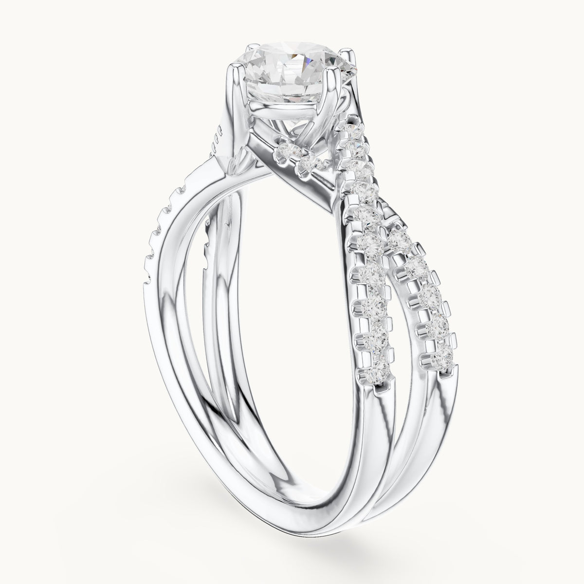 Round lab-grown diamond twisted pavé engagement ring in white gold, 1.543 CT TW, view 1