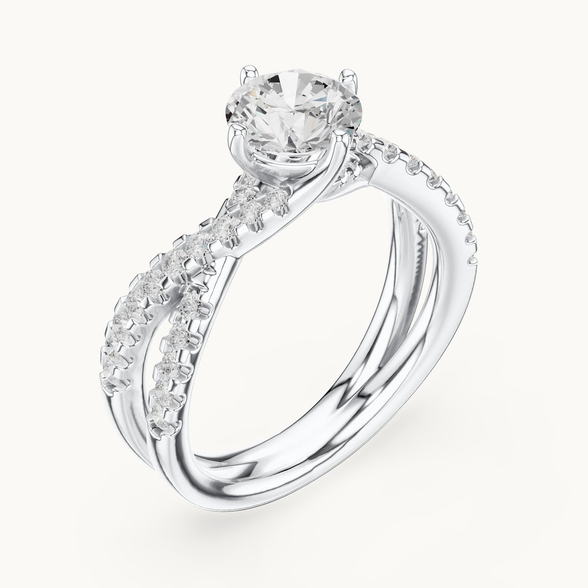 Round lab-grown diamond twisted pavé engagement ring in white gold, 1.543 CT TW, view 2