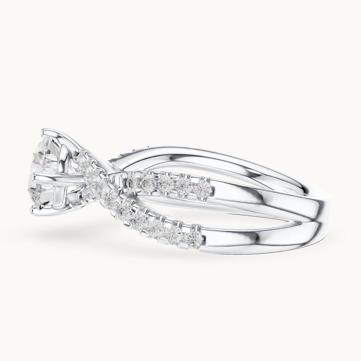 Round lab-grown diamond twisted pavé engagement ring in white gold, 1.543 CT TW, view 3