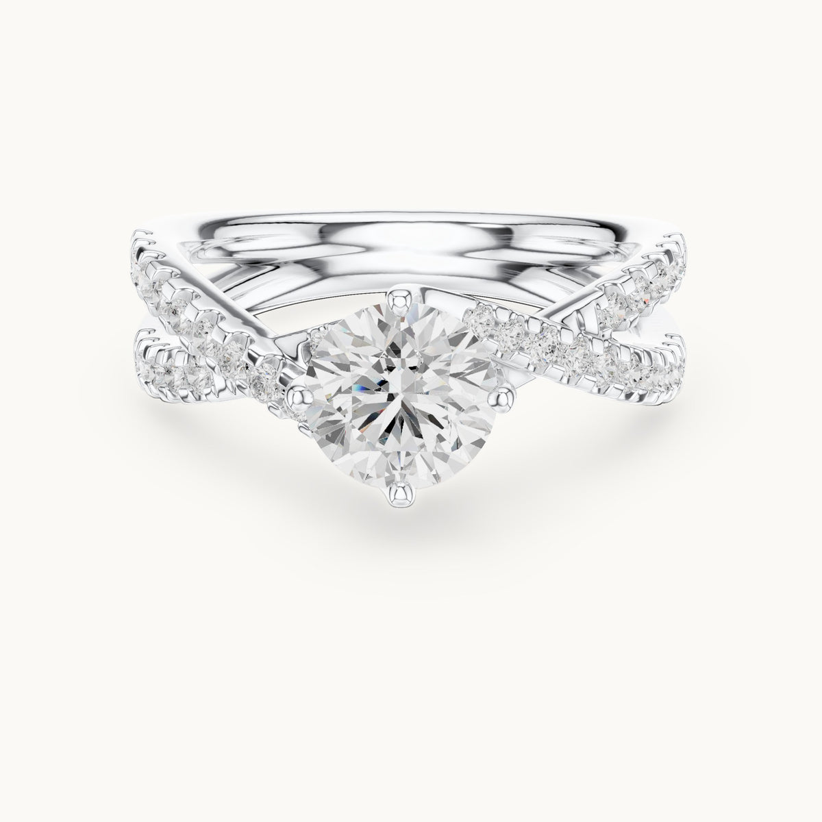 Round lab-grown diamond twisted pavé engagement ring in white gold, 1.543 CT TW, view 4
