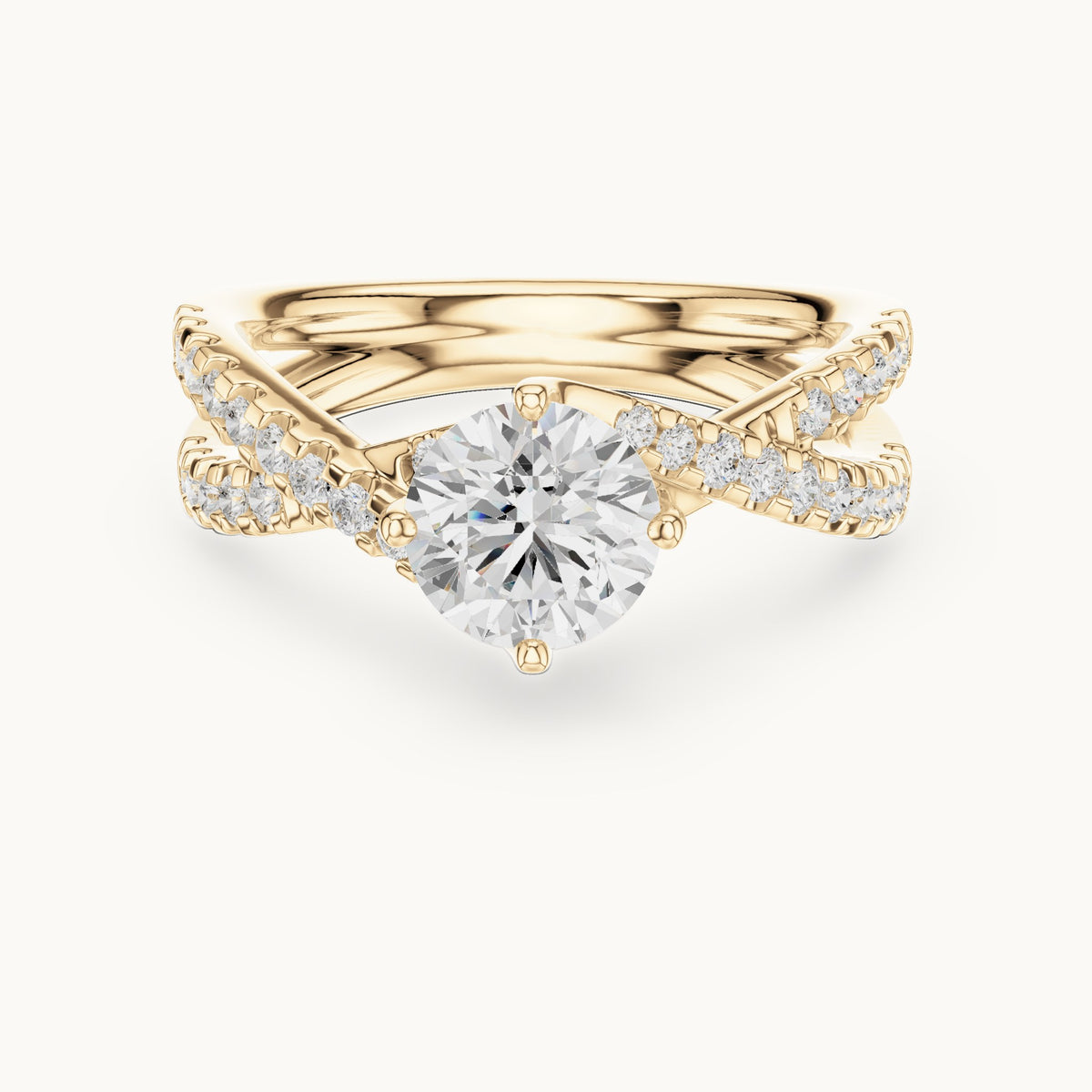 Round lab-grown diamond twisted pavé engagement ring in yellow gold, 1.543 CT TW, view 4