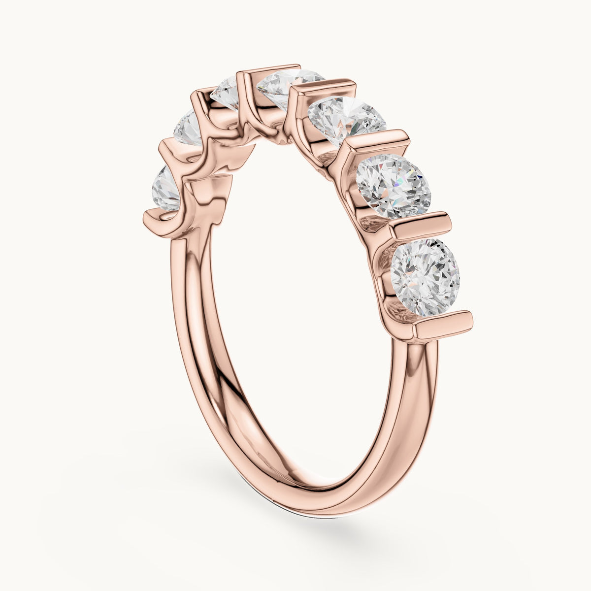 Round lab-grown diamond bar-set half eternity band in rose gold, 1.47 CT TW, view 1