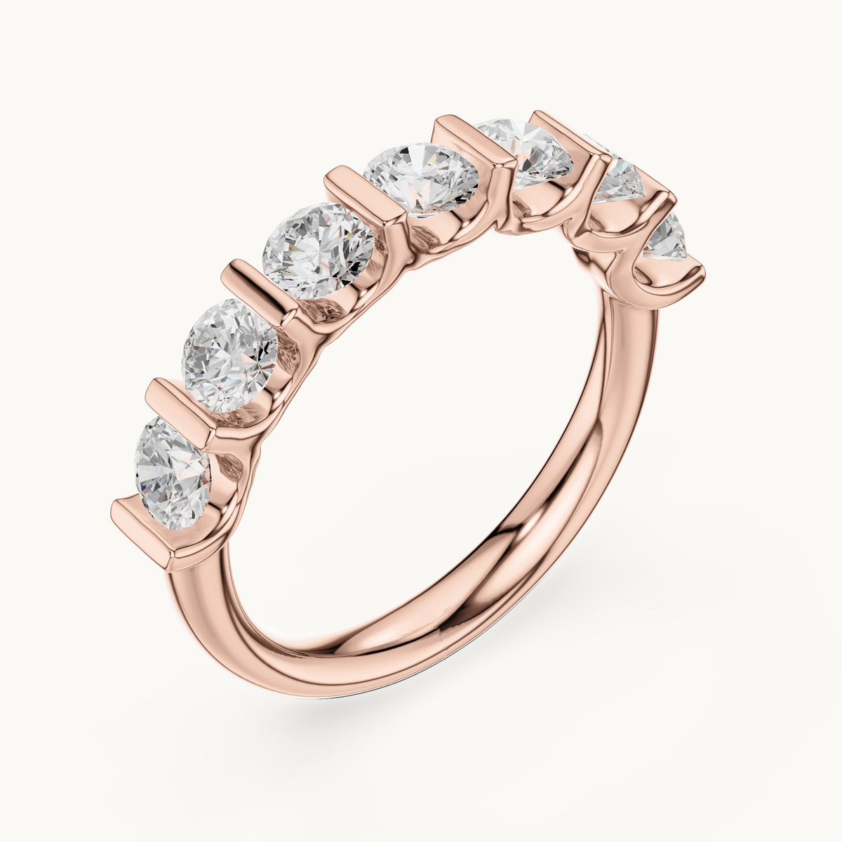 Round lab-grown diamond bar-set half eternity band in rose gold, 1.47 CT TW, view 2