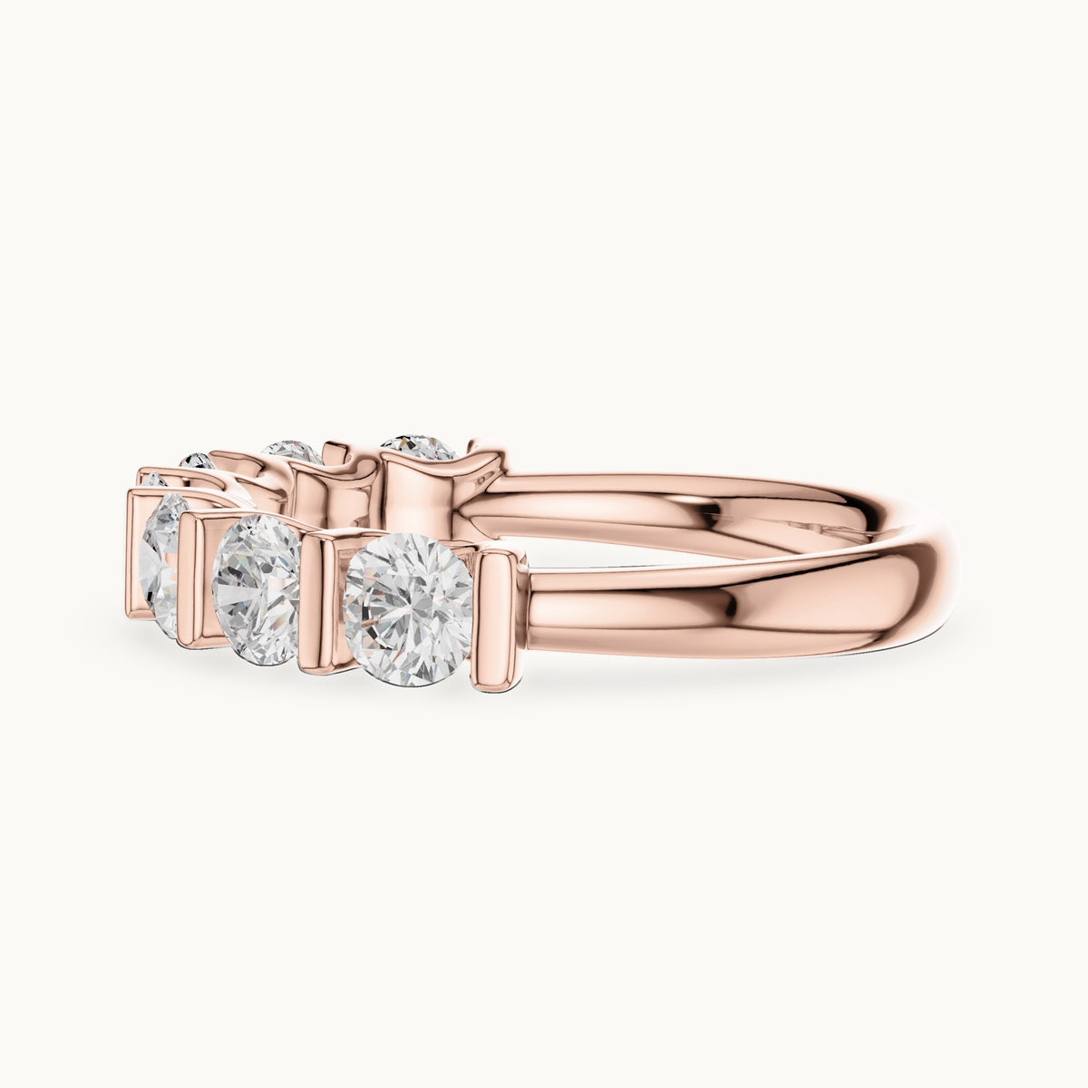 Round lab-grown diamond bar-set half eternity band in rose gold, 1.47 CT TW, view 3