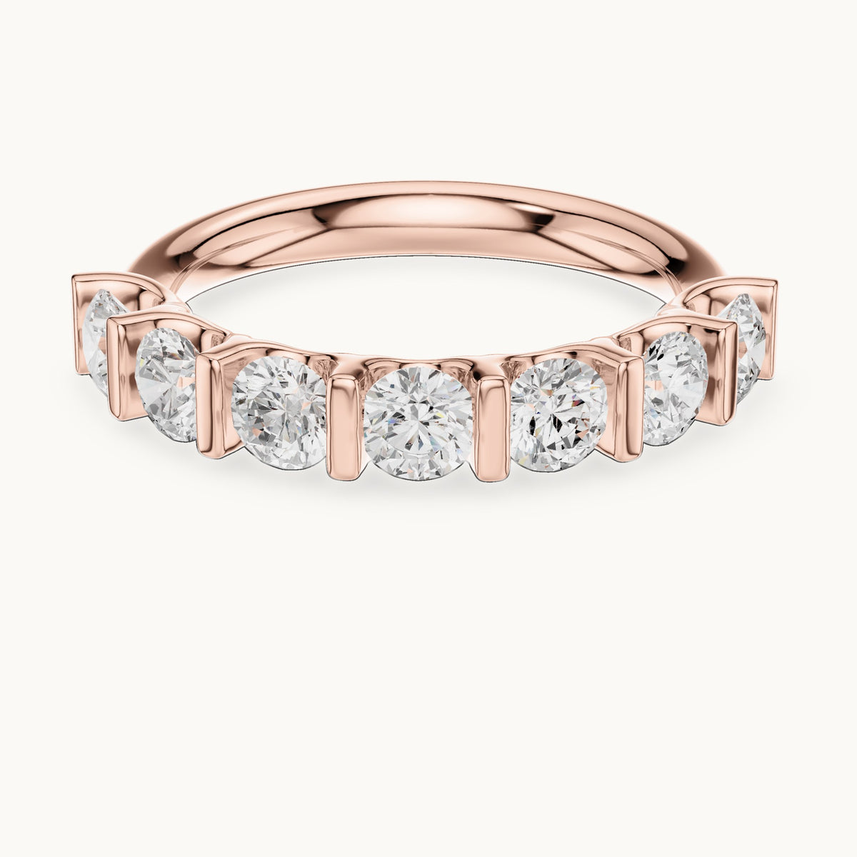 Round lab-grown diamond bar-set half eternity band in rose gold, 1.47 CT TW, view 4