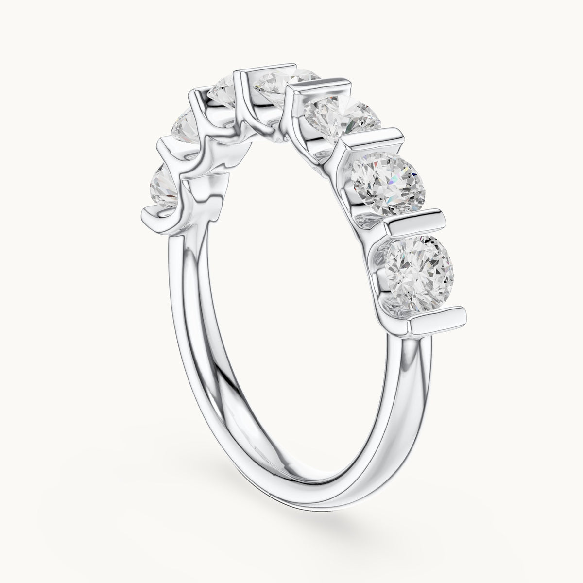 Round lab-grown diamond bar-set half eternity band in white gold, 1.47 CT TW, view 1