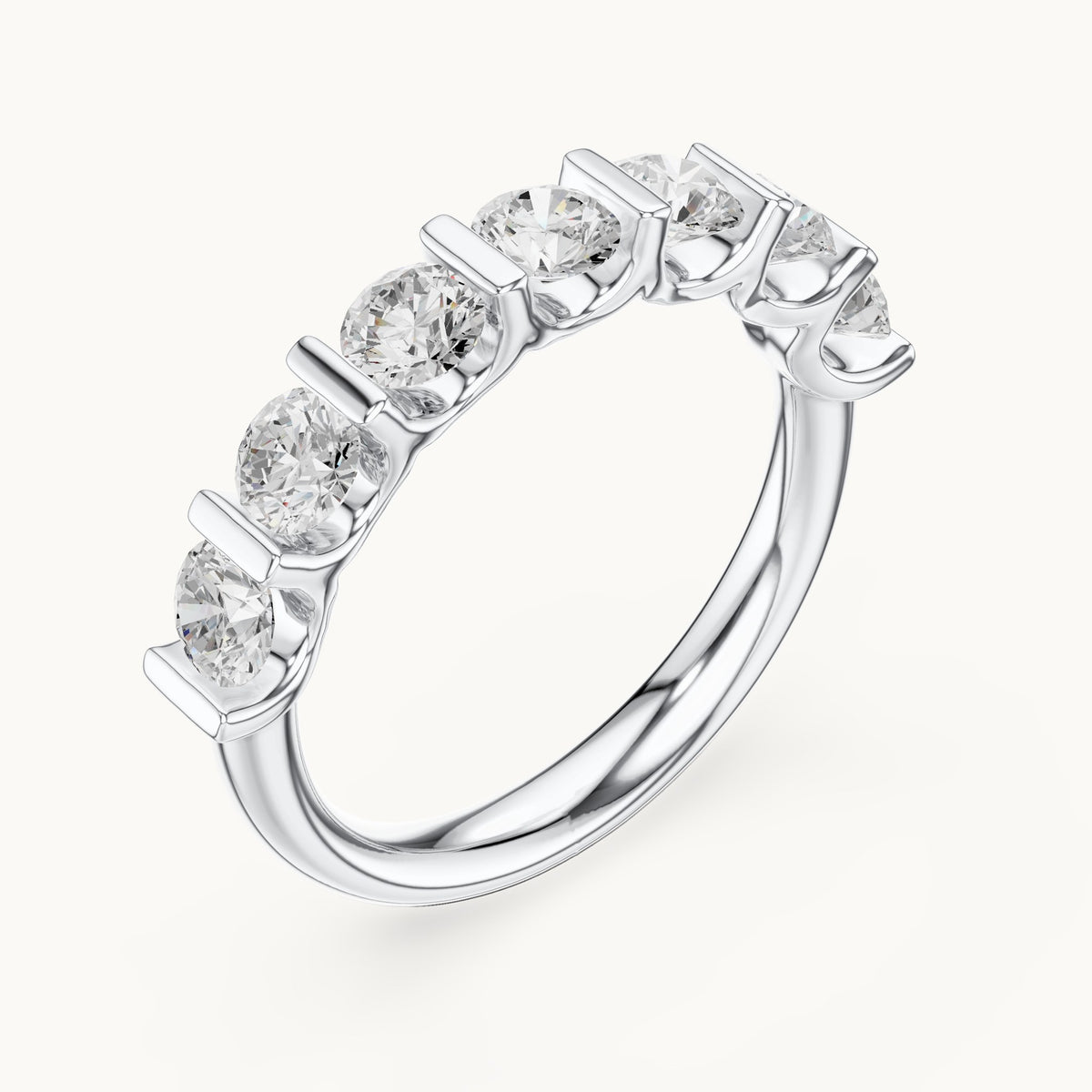 Round lab-grown diamond bar-set half eternity band in white gold, 1.47 CT TW, view 2