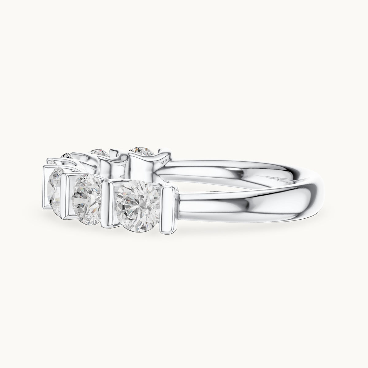 Round lab-grown diamond bar-set half eternity band in white gold, 1.47 CT TW, view 3