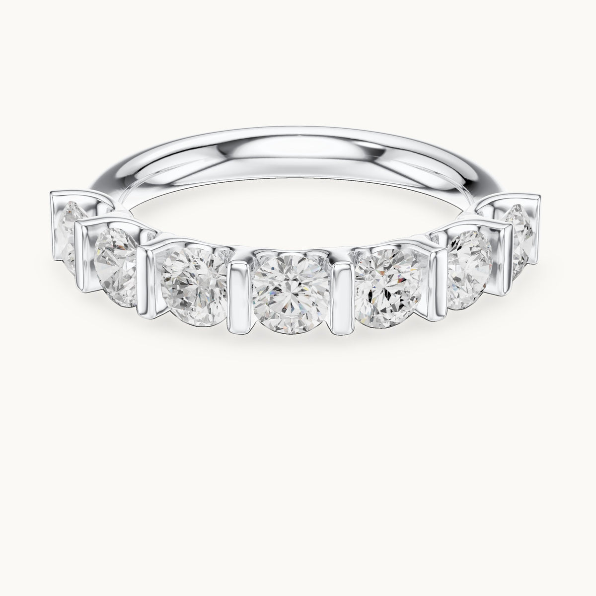 Round lab-grown diamond bar-set half eternity band in white gold, 1.47 CT TW, view 4