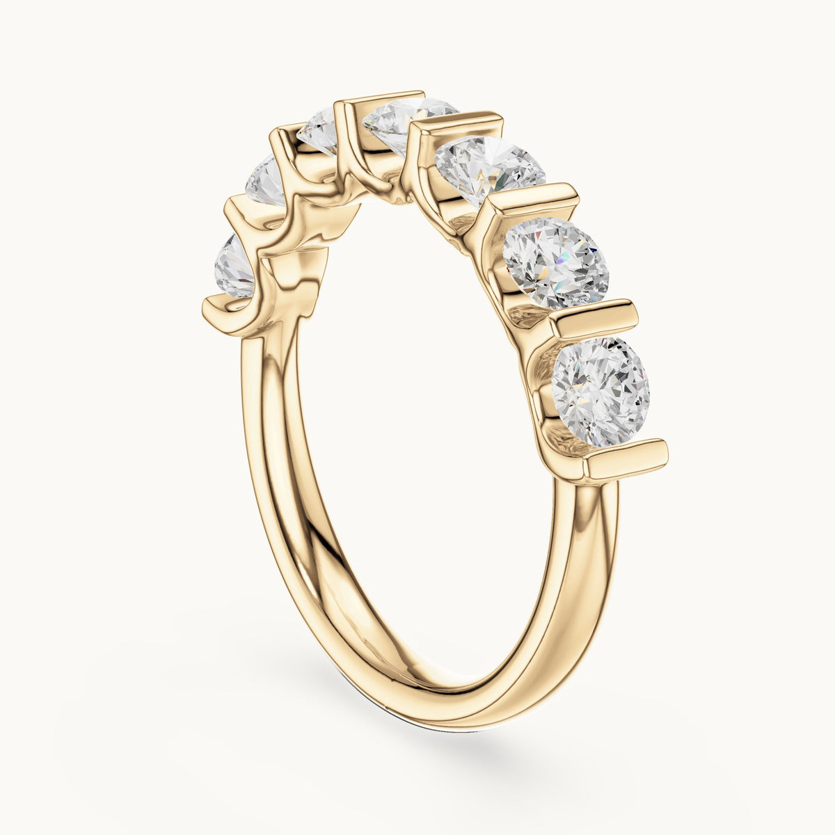 Round lab-grown diamond bar-set half eternity band in yellow gold, 1.47 CT TW, view 1