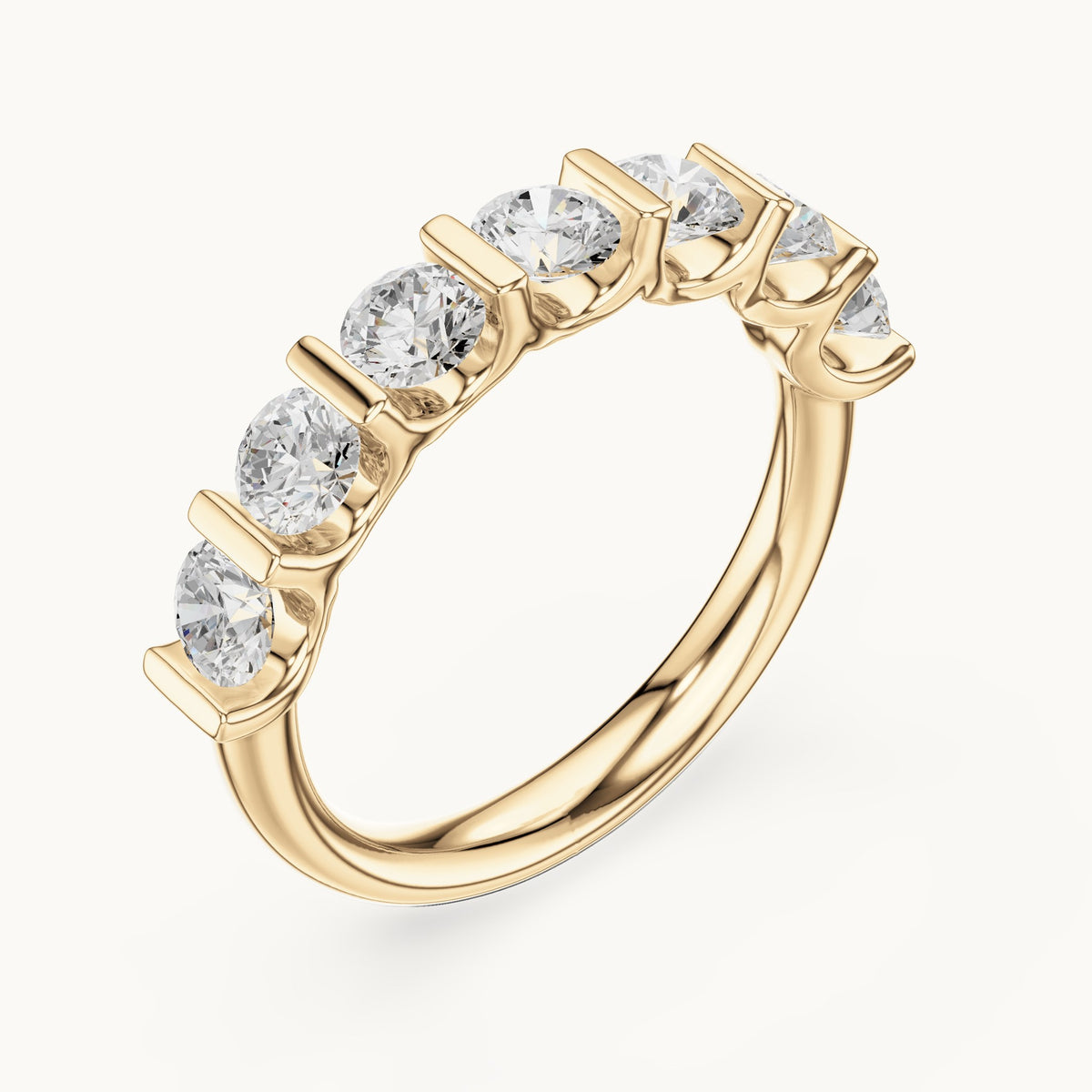 Round lab-grown diamond bar-set half eternity band in yellow gold, 1.47 CT TW, view 2