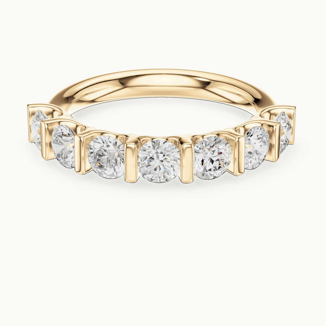 Round lab-grown diamond bar-set half eternity band in yellow gold, 1.47 CT TW, view 4