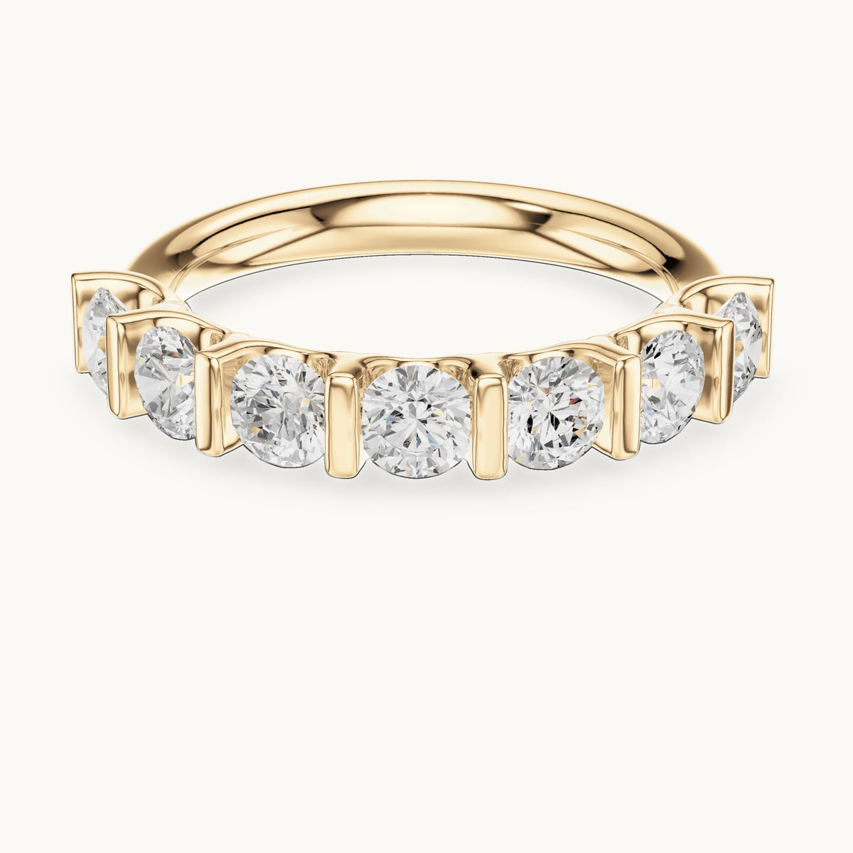 Round lab-grown diamond bar-set half eternity band in yellow gold, 1.47 CT TW, view 4