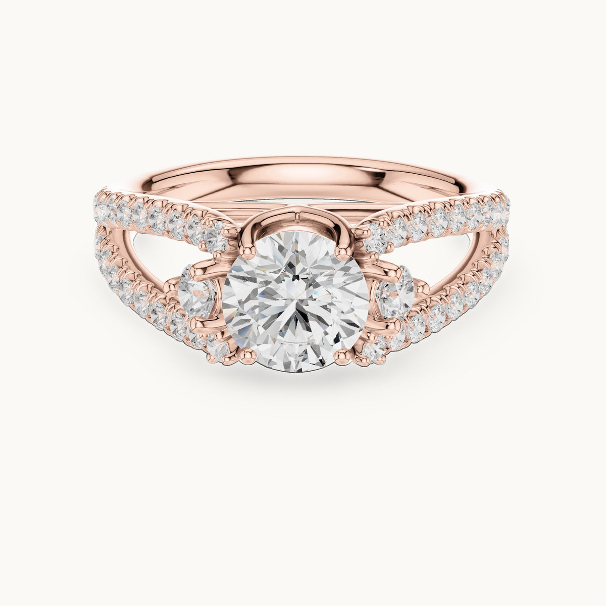 Round lab-grown diamond split shank pavé engagement ring in rose gold, 1.747 CT TW, view 4