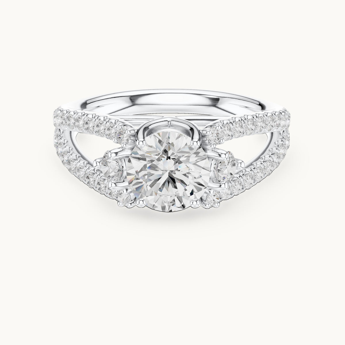 Round lab-grown diamond split shank pavé engagement ring in white gold, 1.747 CT TW, view 4