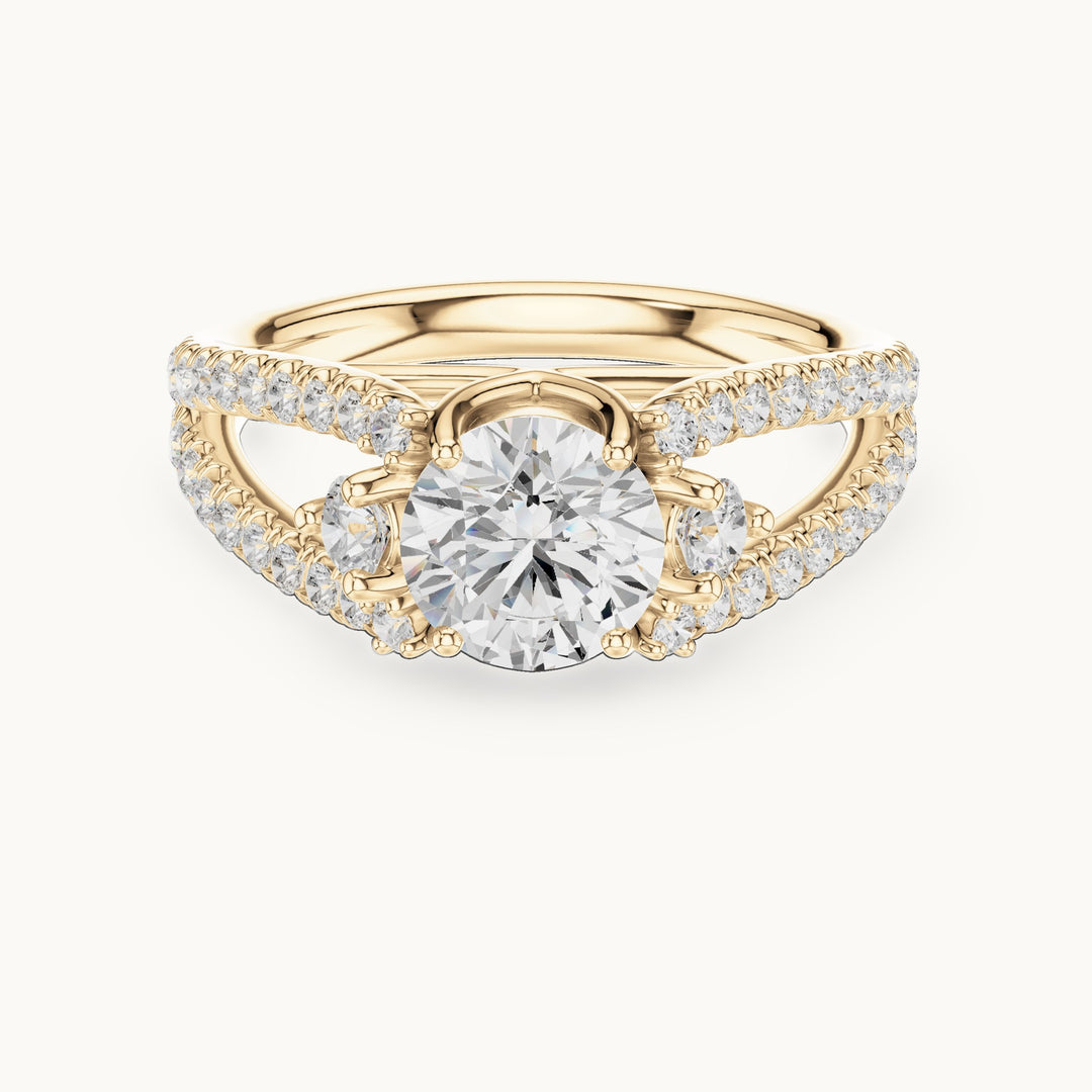 Round lab-grown diamond split shank pavé engagement ring in yellow gold, 1.747 CT TW, view 4