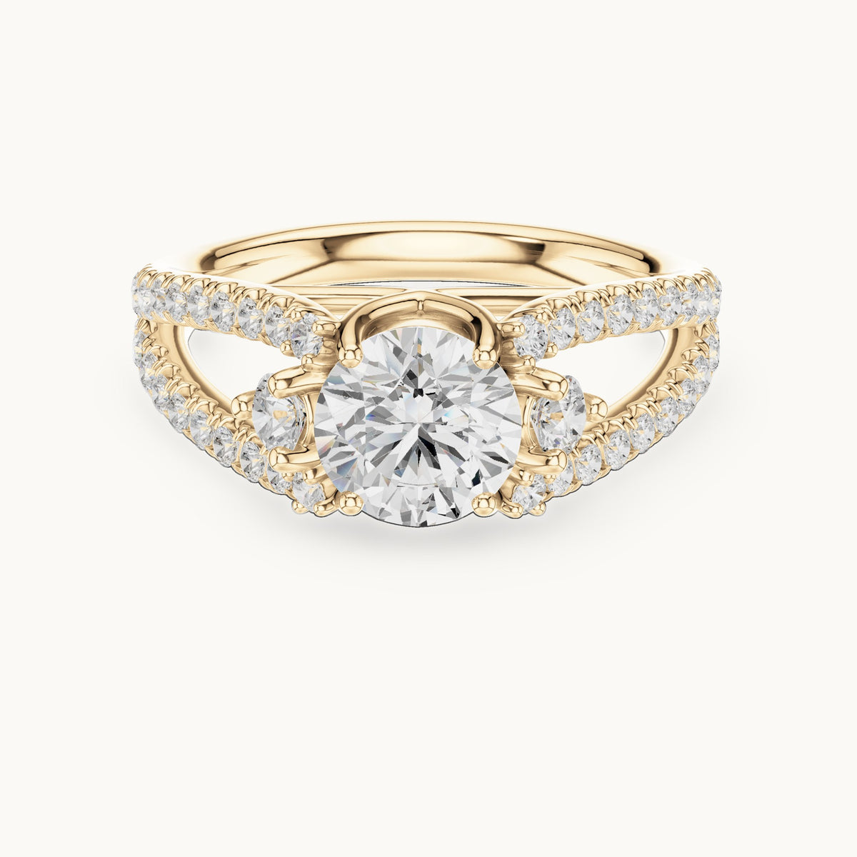 Round lab-grown diamond split shank pavé engagement ring in yellow gold, 1.747 CT TW, view 4