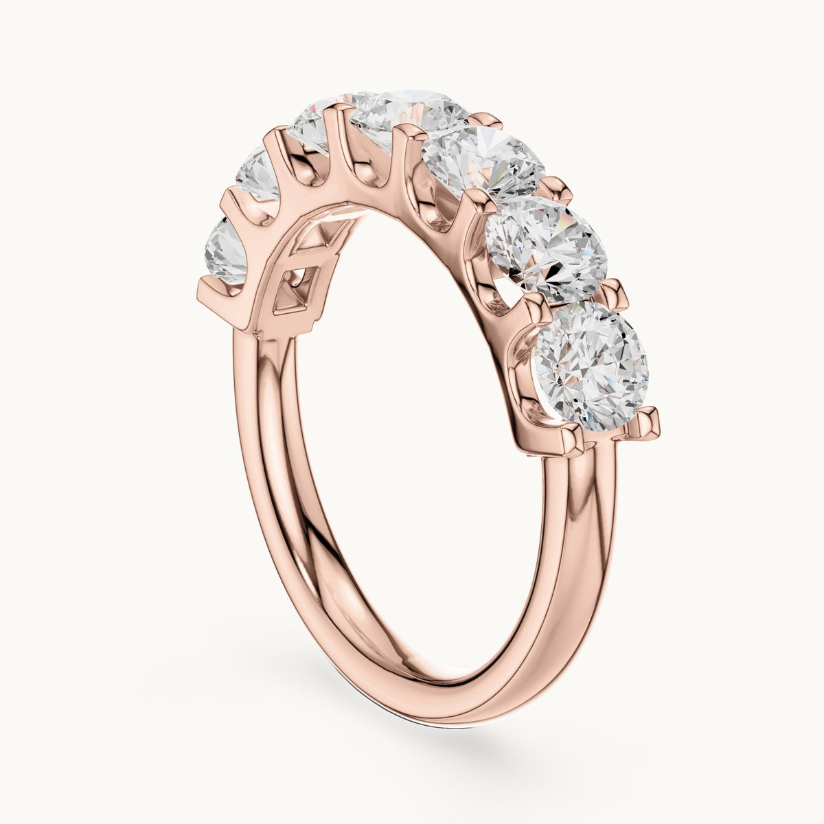 Round lab-grown diamond seven-stone half eternity band in rose gold, 2.166 CT TW, view 1