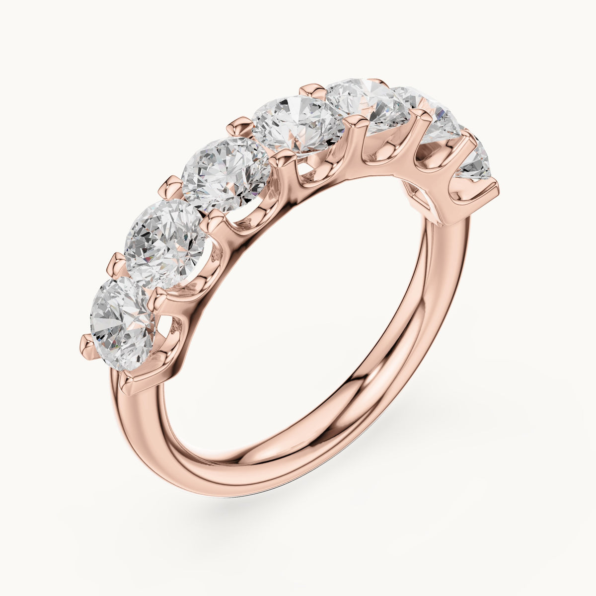 Round lab-grown diamond seven-stone half eternity band in rose gold, 2.166 CT TW, view 2