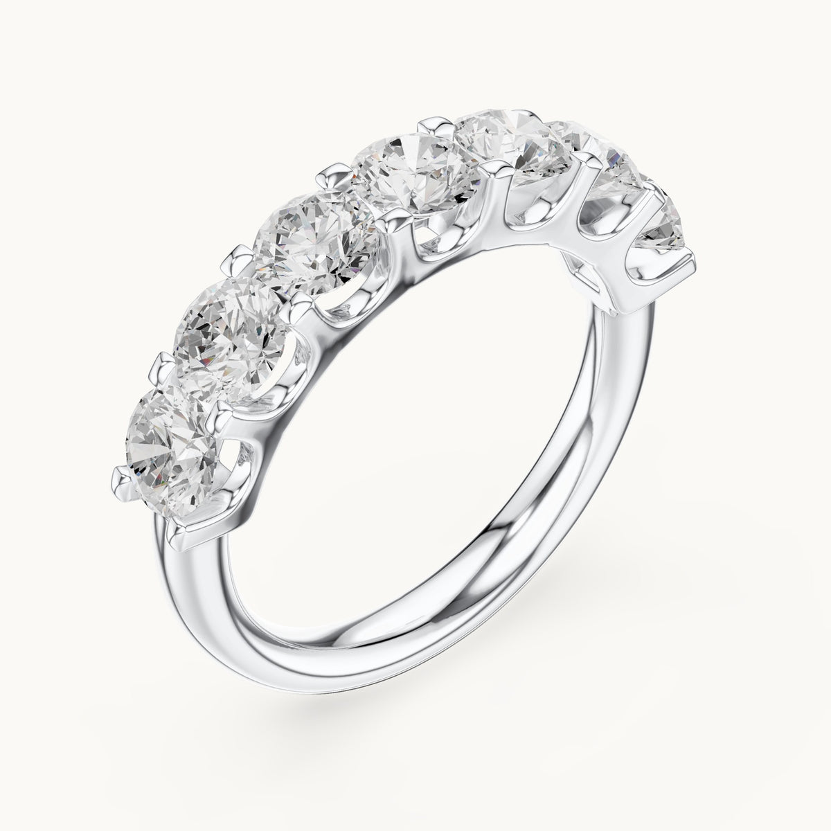 Round lab-grown diamond seven-stone half eternity band in white gold, 2.166 CT TW, view 2