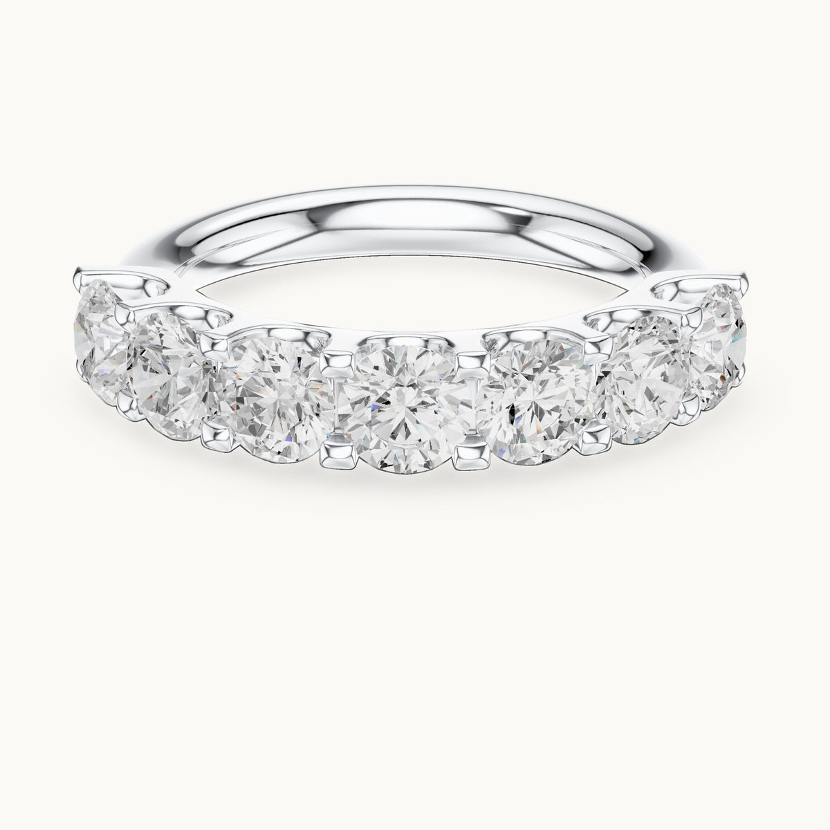 Round lab-grown diamond seven-stone half eternity band in white gold, 2.166 CT TW, view 4