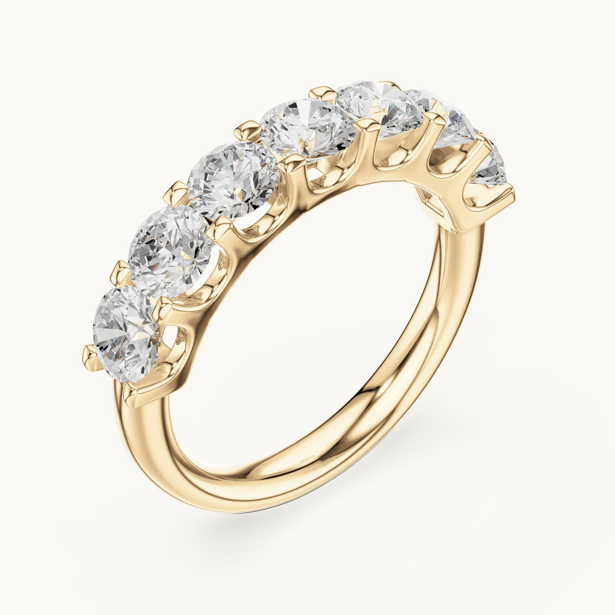 Round lab-grown diamond seven-stone half eternity band in yellow gold, 2.166 CT TW, view 2