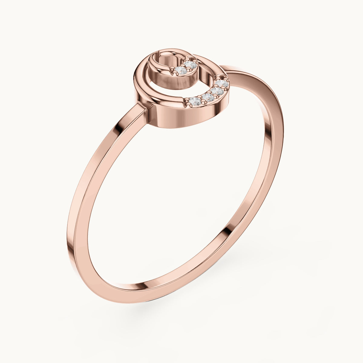 Round lab-grown diamond open swirl circle ring in rose gold, 0.018 CT TW, view 2