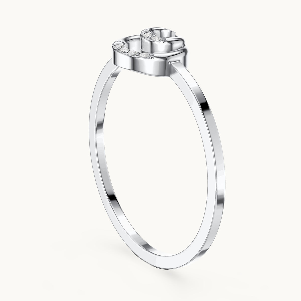 Round lab-grown diamond open swirl circle ring in white gold, 0.018 CT TW, view 1