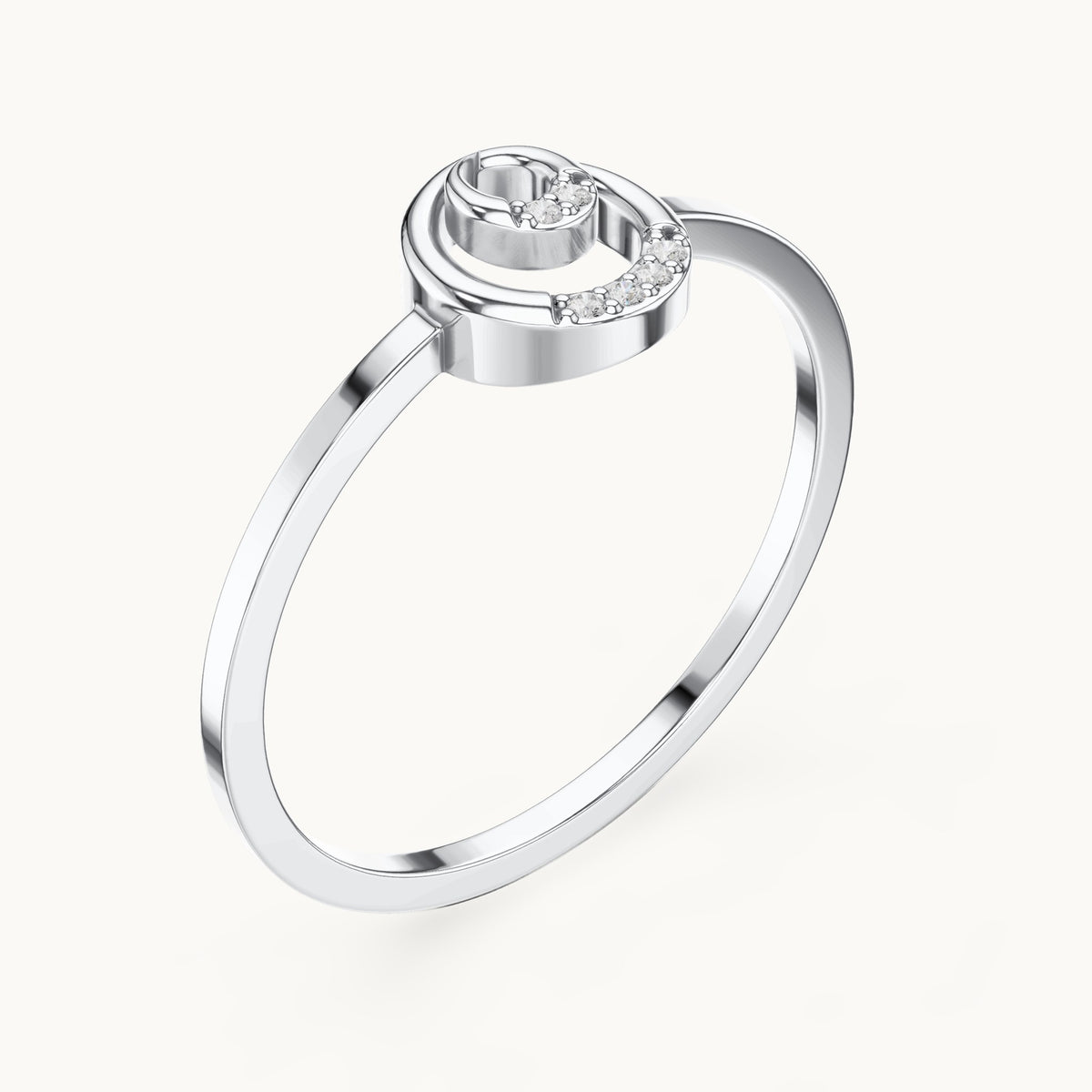 Round lab-grown diamond open swirl circle ring in white gold, 0.018 CT TW, view 2