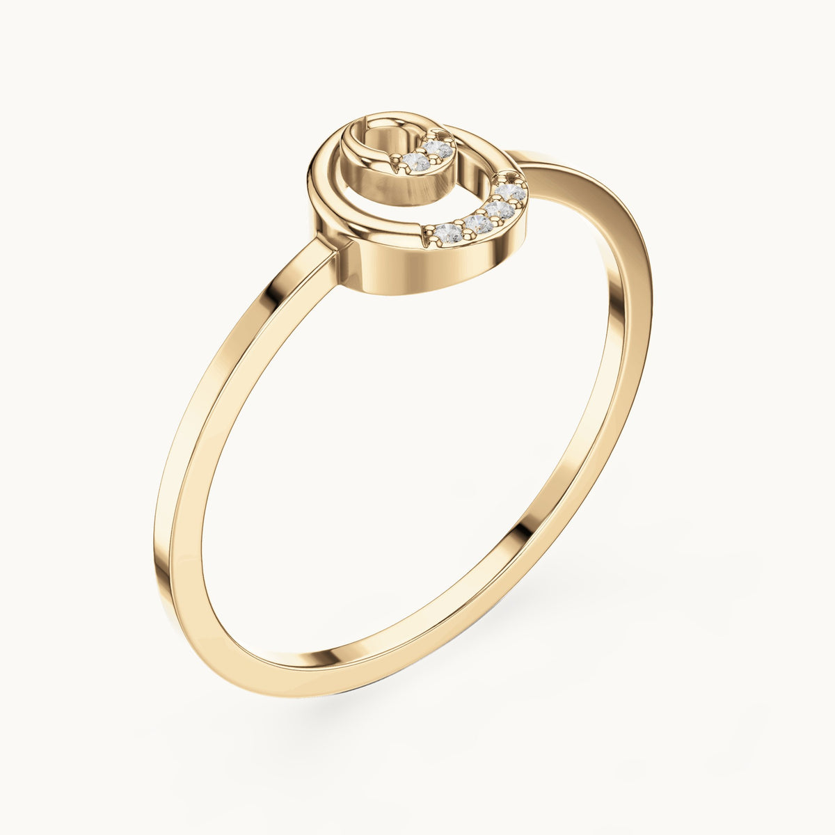 Round lab-grown diamond open swirl circle ring in yellow gold, 0.018 CT TW, view 2