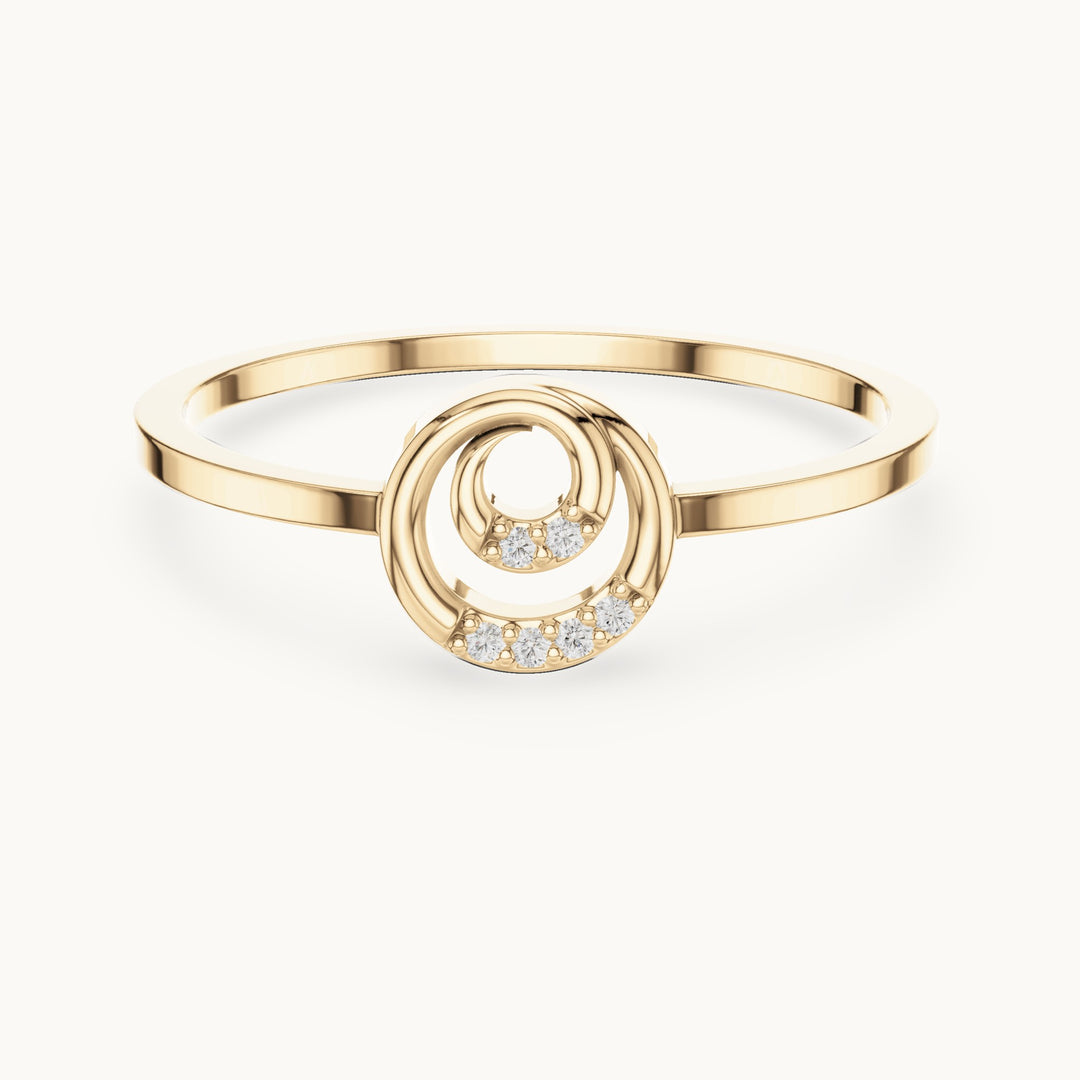 Round lab-grown diamond open swirl circle ring in yellow gold, 0.018 CT TW, view 4