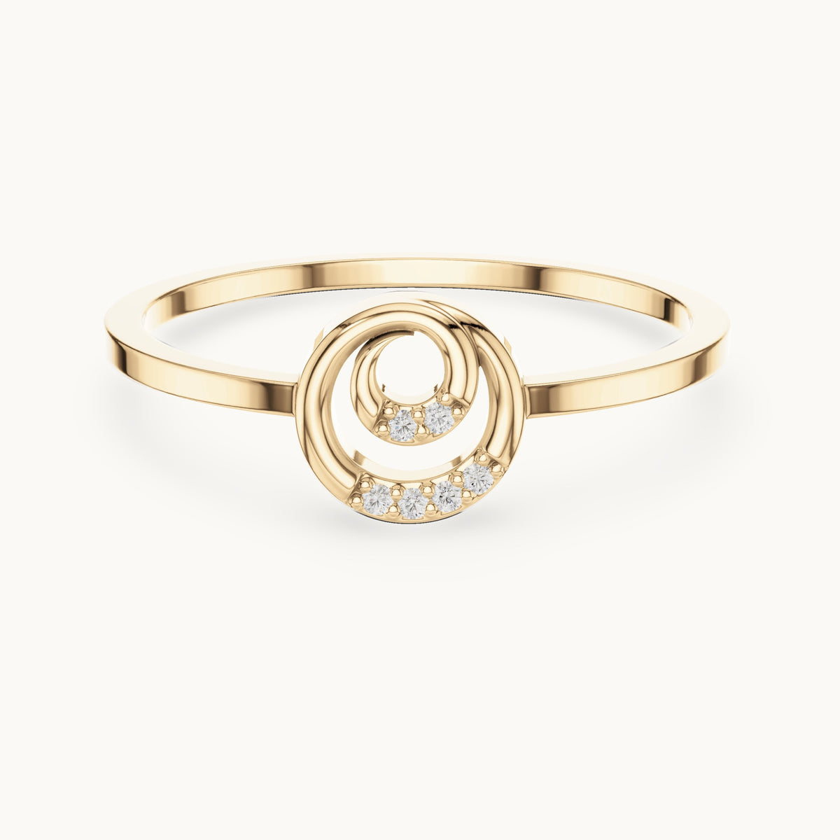 Round lab-grown diamond open swirl circle ring in yellow gold, 0.018 CT TW, view 4
