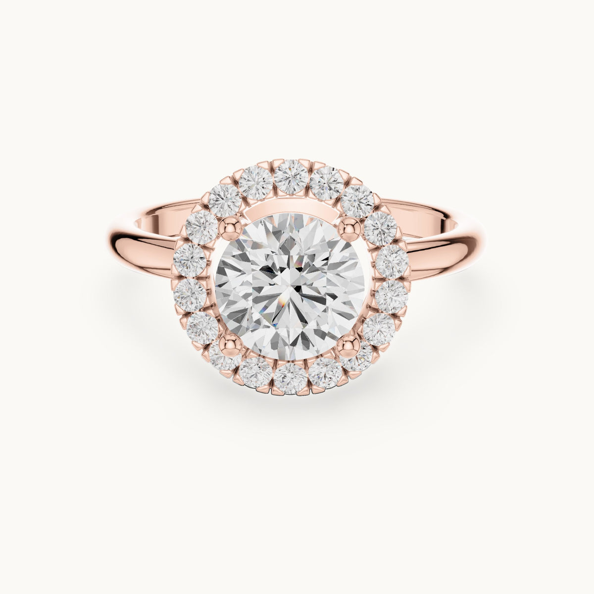 Round lab-grown diamond halo engagement ring with filigree gallery in rose gold, 1.502 CT TW, view 4