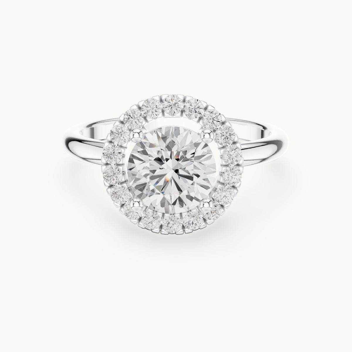 Round lab-grown diamond halo engagement ring with filigree gallery in white gold, 1.502 CT TW, view 4