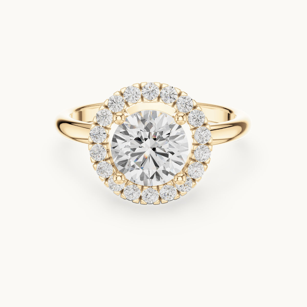 Round lab-grown diamond halo engagement ring with filigree gallery in yellow gold, 1.502 CT TW, view 4