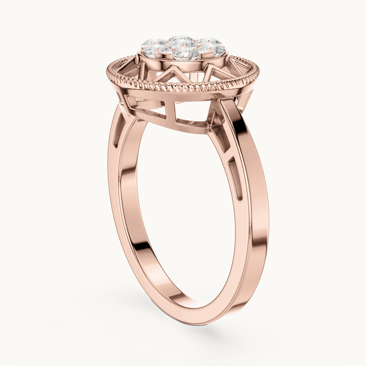 Round lab-grown diamond cluster ring in rose gold, 0.35 CT TW, view 1