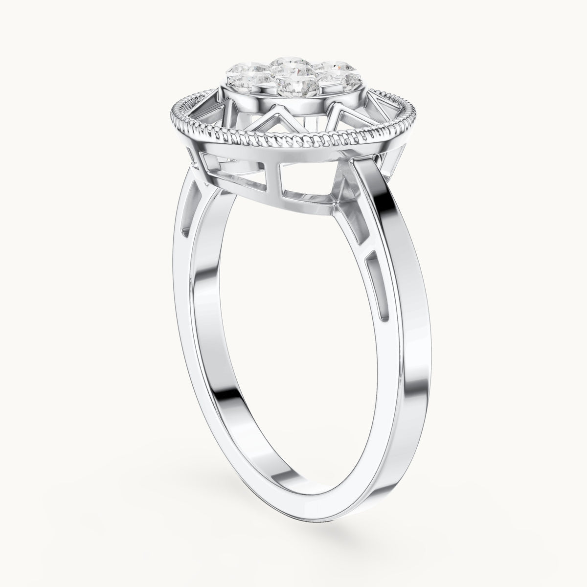 Round lab-grown diamond cluster ring in white gold, 0.35 CT TW, view 1