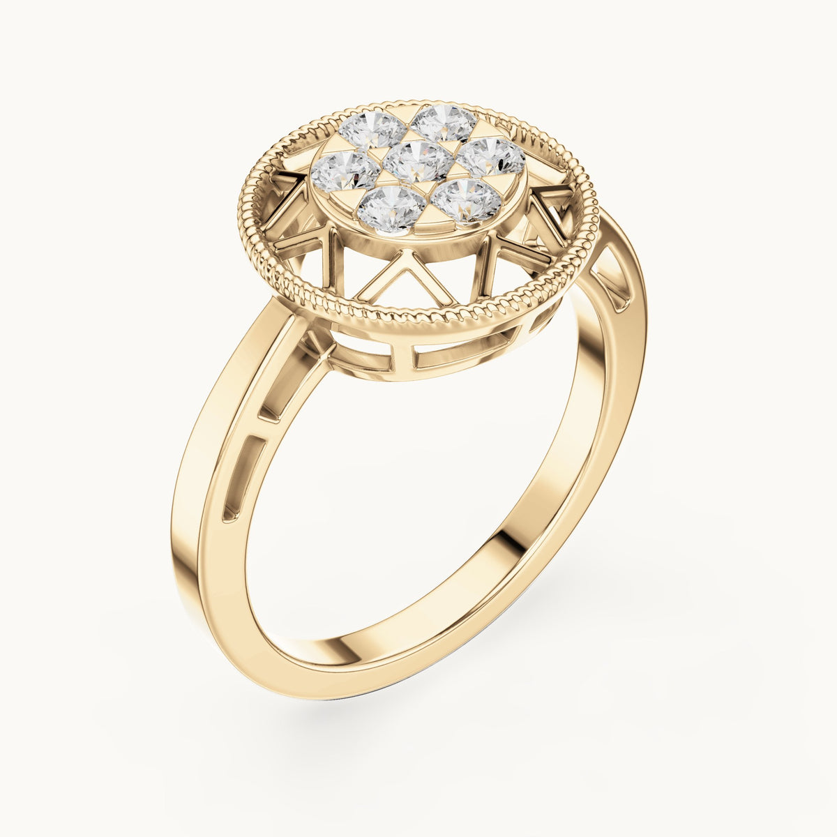 Round lab-grown diamond cluster ring in yellow gold, 0.35 CT TW, view 2