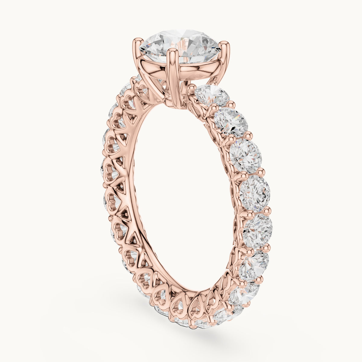 Round lab-grown diamond full eternity engagement ring in rose gold, 3.94 CT TW, view 1