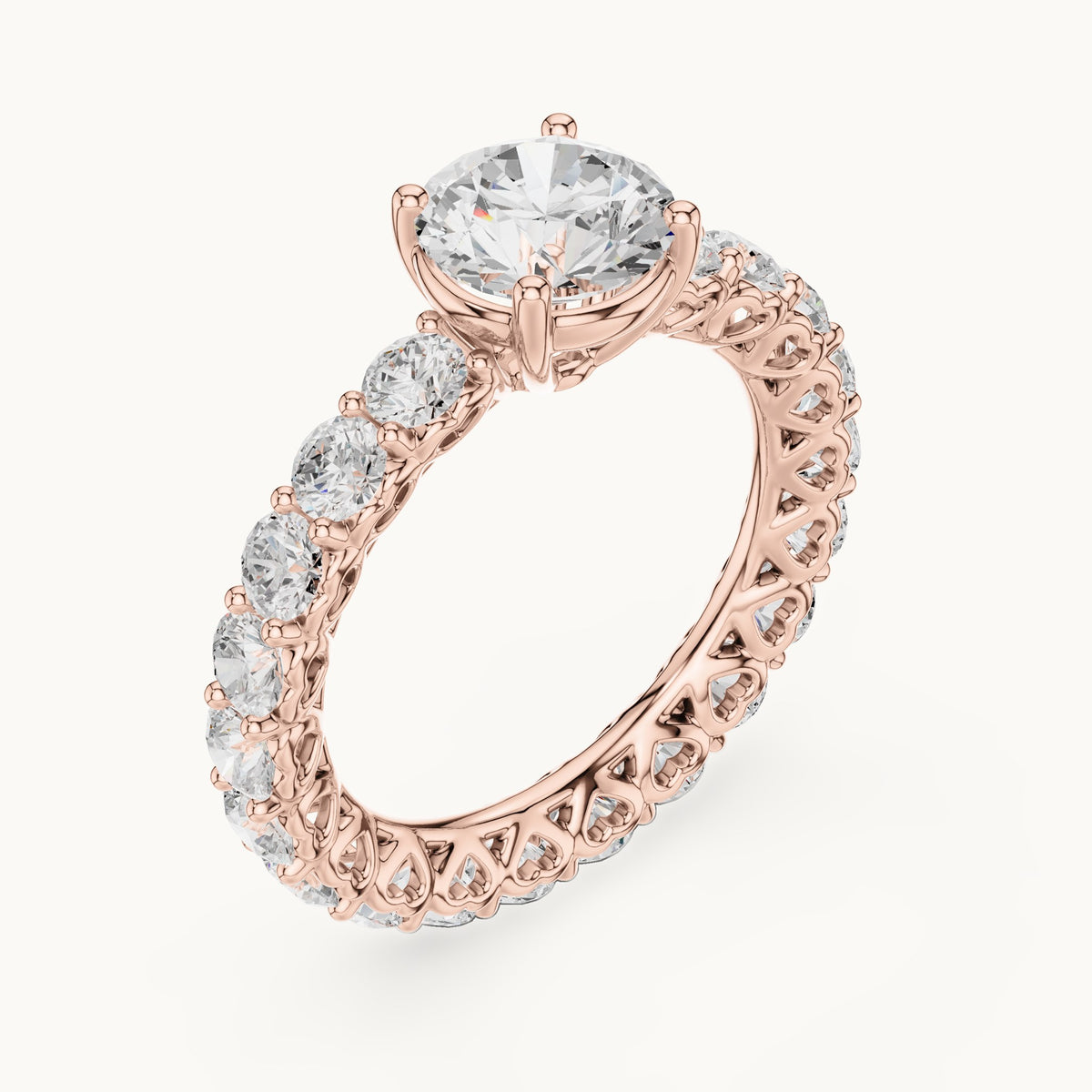 Round lab-grown diamond full eternity engagement ring in rose gold, 3.94 CT TW, view 2