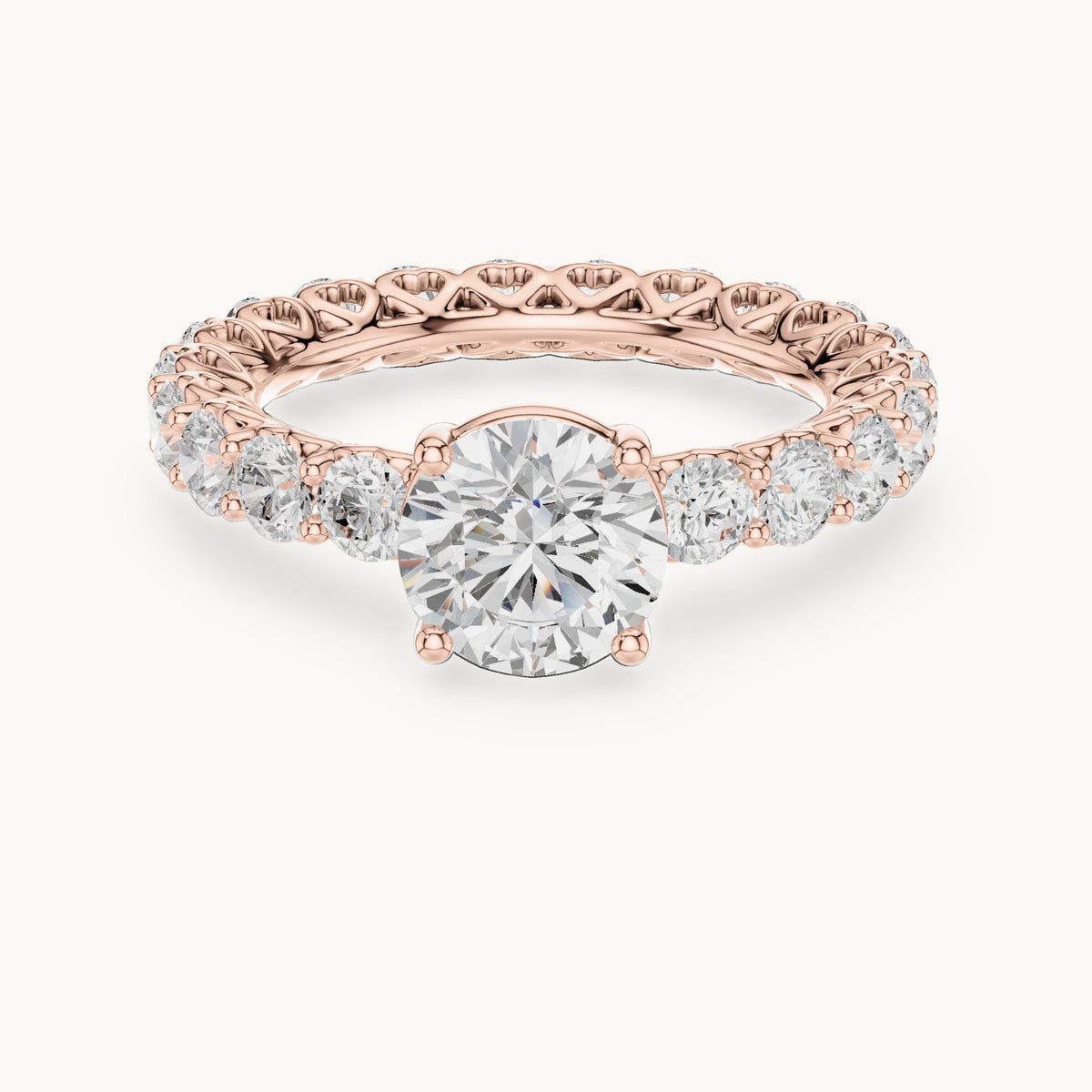 Round lab-grown diamond full eternity engagement ring in rose gold, 3.94 CT TW, view 4