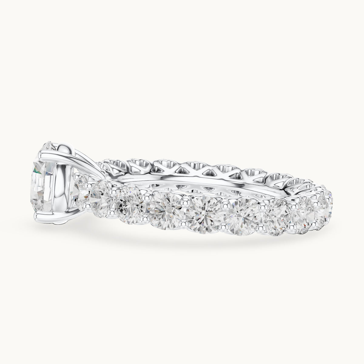 Round lab-grown diamond full eternity engagement ring in white gold, 3.94 CT TW, view 3