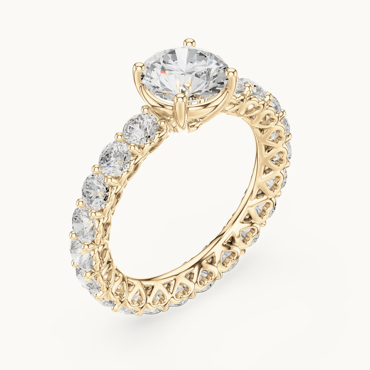 Round lab-grown diamond full eternity engagement ring in yellow gold, 3.94 CT TW, view 2