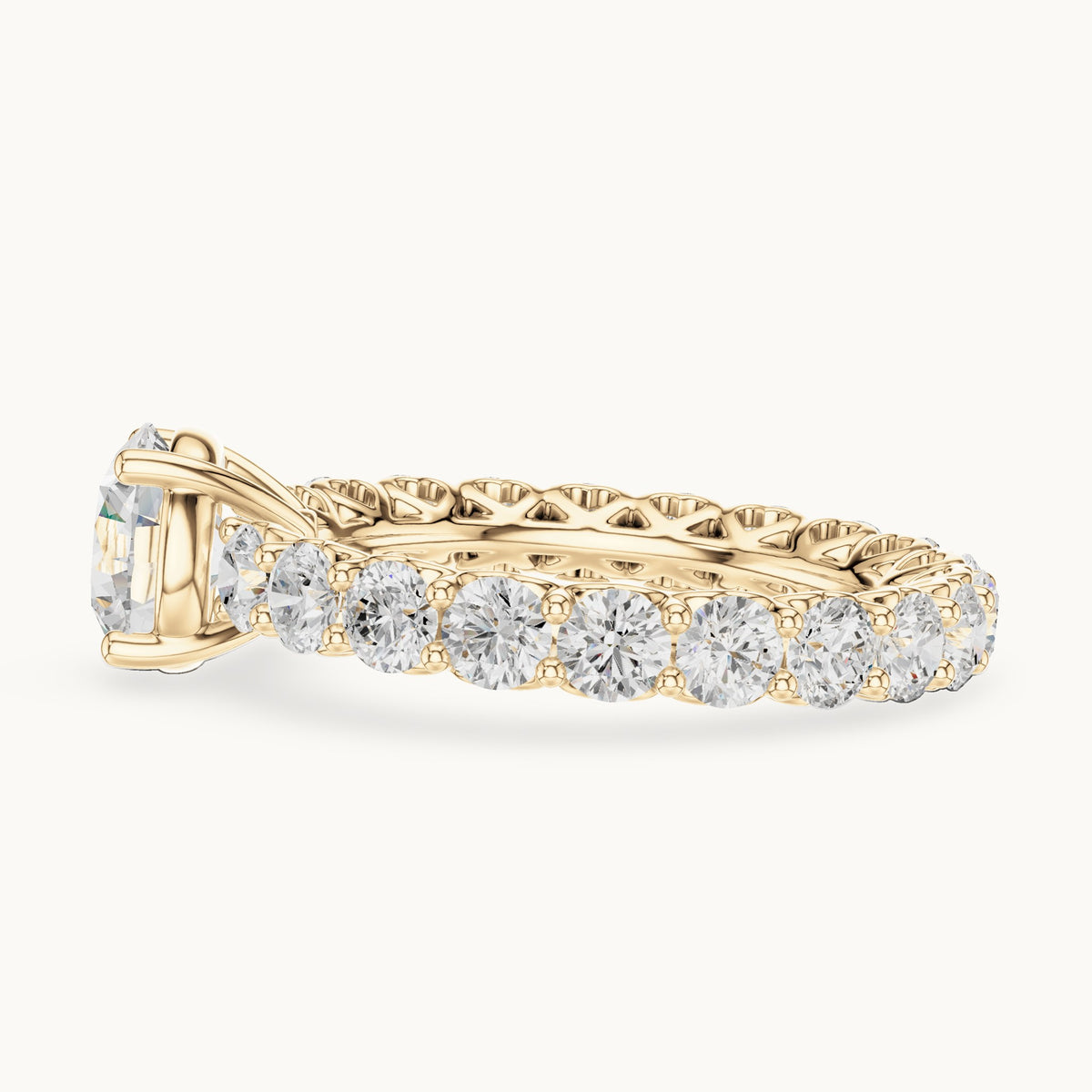 Round lab-grown diamond full eternity engagement ring in yellow gold, 3.94 CT TW, view 3