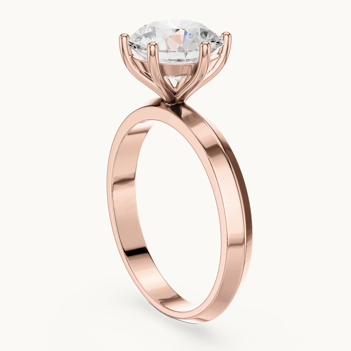 Round lab-grown diamond solitaire engagement ring in rose gold, 2.00 CT TW, view 1