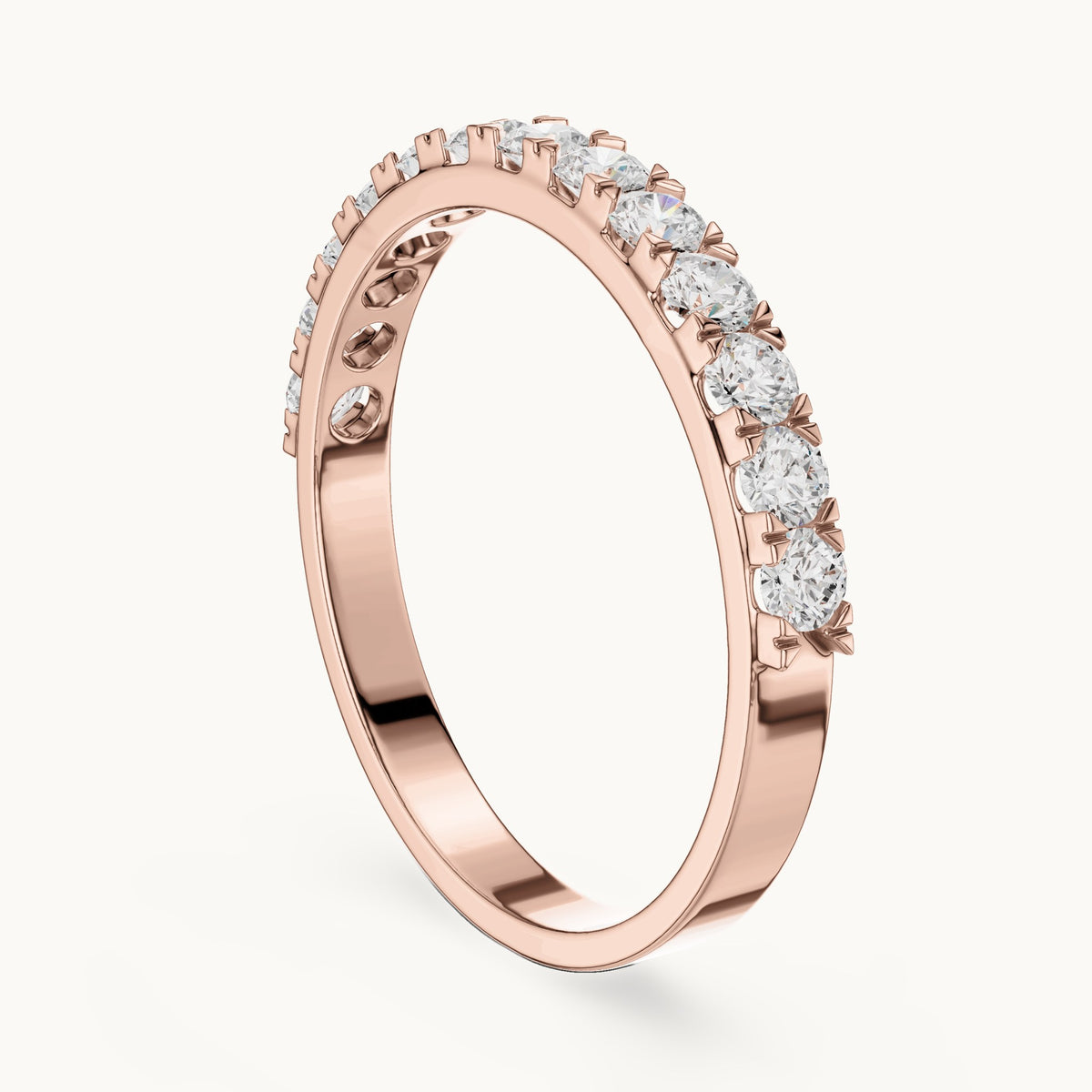 Round lab-grown diamond half eternity band in rose gold, 0.455 CT TW, view 1